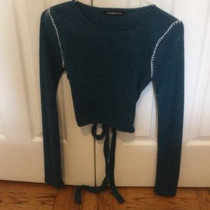 Dark teal knit crop sweater, new (tags removed)